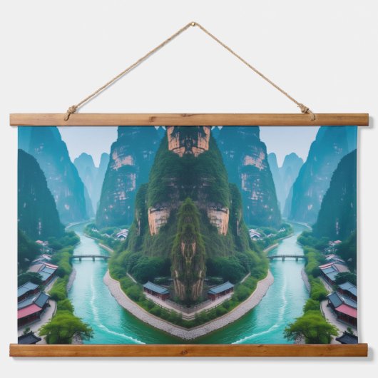 穏やかなピークと巻き水 – 自然風景 吊り下げ型タペストリー (正面)