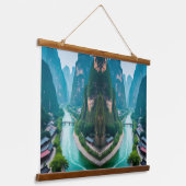 穏やかなピークと巻き水 – 自然風景 吊り下げ型タペストリー (傾斜あり)