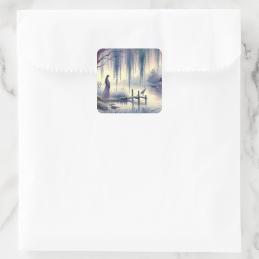 穏やかなファンタジー湖ウィローとヘロン スクエアシール (バッグ)