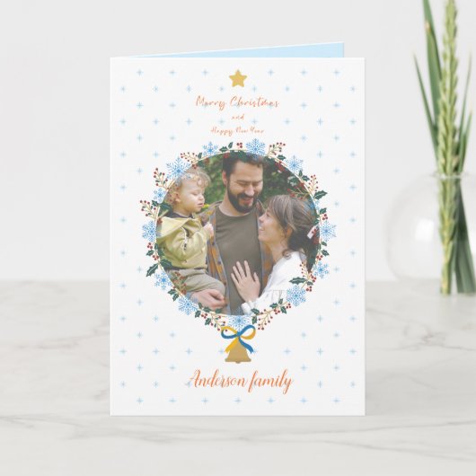 穏やかなフローラクリスマスと新年フォトホリデー サンキューカード (正面)