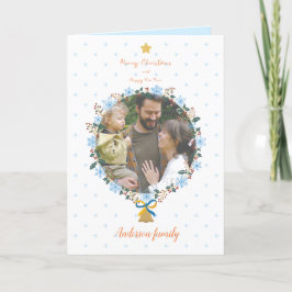 穏やかなフローラクリスマスと新年フォトホリデー サンキューカード