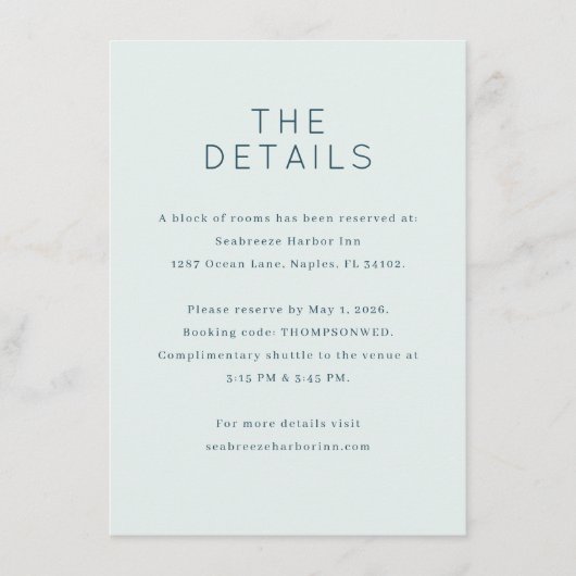 穏やかなブルーのミニマリストな詳細 エンクロージャーカード (正面)