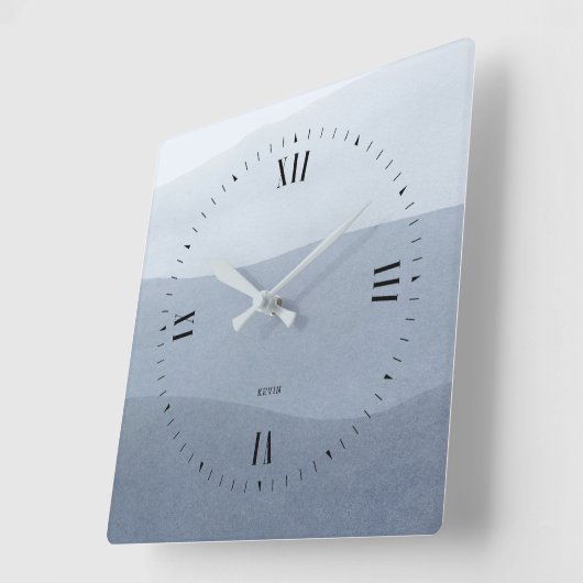穏やかなブルーグレーフェード抽象芸術風景 スクエア壁時計 (傾斜)