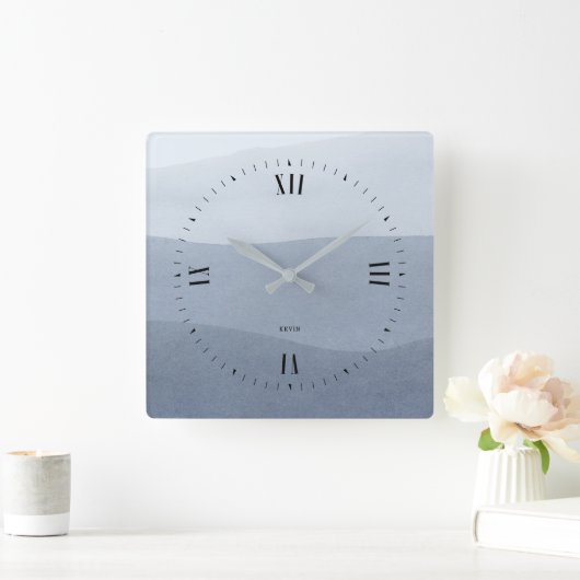 穏やかなブルーグレーフェード抽象芸術風景 スクエア壁時計 (ホーム)