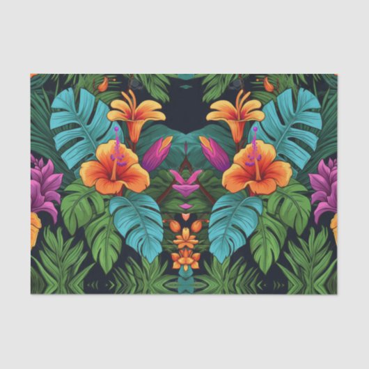 穏やかなブルートロピカルフラワーズデクページ紙 薄葉紙 (正面)