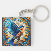 穏やかなブルーバード:ステンドグラス作品 キーホルダー (裏面)