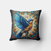 穏やかなブルーバード：ステンドグラス作品 クッション (裏面)