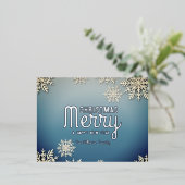 穏やかなブルーホワイトウィンターワンダーランドクリスマス 箔シーズンポストカード (立ち正面)