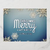 穏やかなブルーホワイトウィンターワンダーランドクリスマス 箔シーズンポストカード (正面)