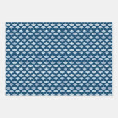 穏やかなブルーモチーフ：ファン、波、幾何学的デザイン ラッピングペーパーシート (正面2)