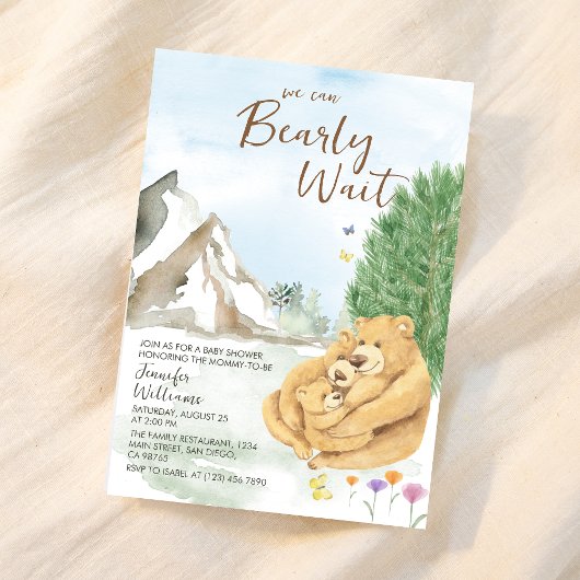穏やかなベージュの水の色クマ家族の赤ちゃんシャワー 招待状