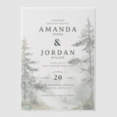 穏やかなベージュの水彩松の木 ベラム紙招待状 (正面)