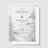 穏やかなベージュの水彩松の木 ベラム紙招待状 (オフセット)