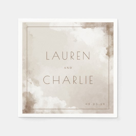 穏やかなベージュの水彩雲 スタンダードカクテルナプキン (正面)