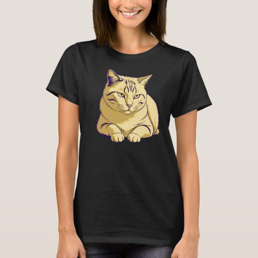 穏やかなポーズの猫 – 静かな休息のミニマルデザイン Tシャツ (正面)