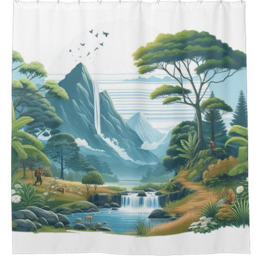 穏やかなマウンテンリバーストリームシャワーカーテン シャワーカーテン (正面)