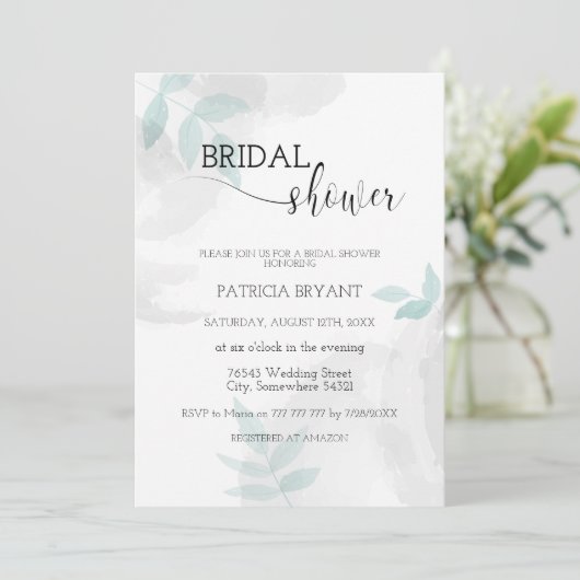 穏やかなミントとグレーのブライダルシャワー 招待状 (スタンド正面)