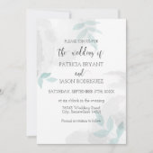 穏やかなミントとグレー結婚の 招待状 (正面)