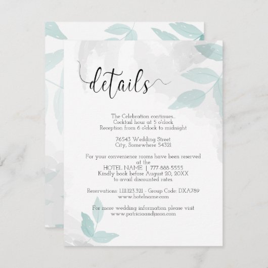 穏やかなミント結婚とグレーの詳細 エンクロージャーカード (正面/裏面)