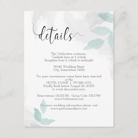 穏やかなミント結婚とグレーの詳細 エンクロージャーカード (正面)