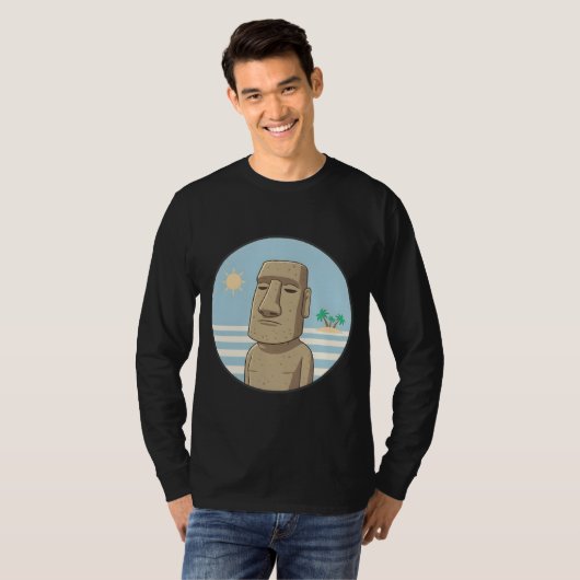 穏やかなモアイ像と夕日 Tシャツ (正面フル)