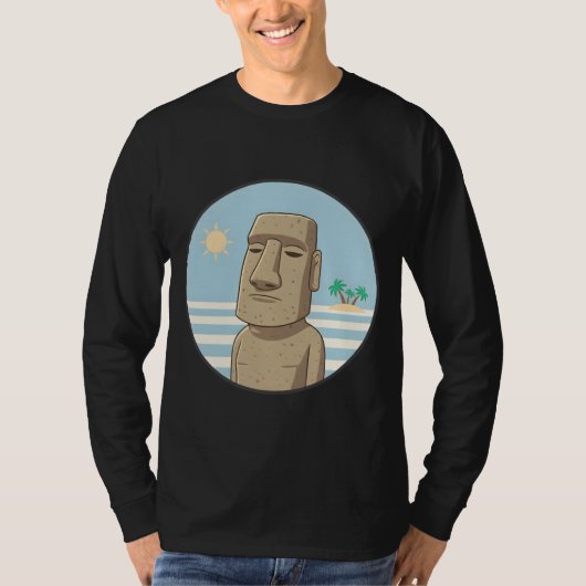 穏やかなモアイ像と夕日 Tシャツ (正面)