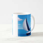 穏やかなヨット 海 コーヒーマグカップ (正面右)