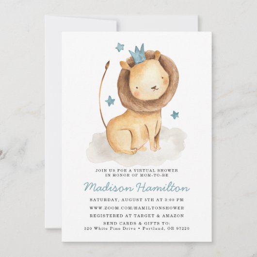 穏やかなライオンバーチャル赤ちゃんシャワー招待状 招待状 (正面)
