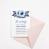 穏やかなライトブルーの花水色ベビーシャワー 招待状