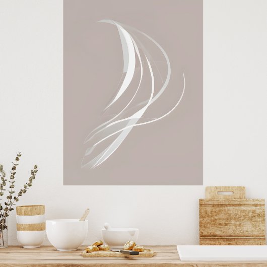 「穏やかなリズム」 |ホワイトライン抽象芸術アート ポスター (キッチン)