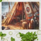 穏やかな先住民インディアンテペバイザ穏やかな川 キッチンタオル (折り畳み)