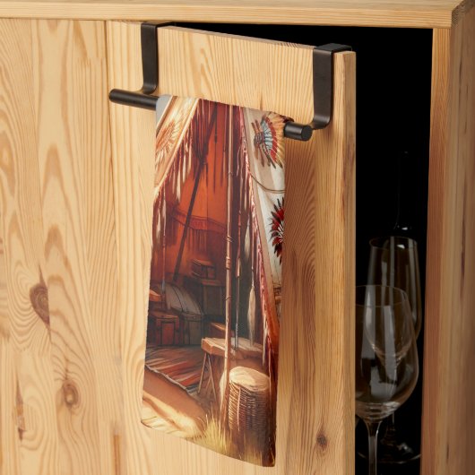 穏やかな先住民インディアンテペバイザ穏やかな川 キッチンタオル (三つ折り)