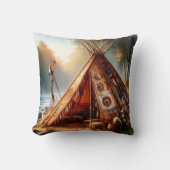 穏やかな先住民インディアンテペバイザ穏やかな川 クッション (正面)