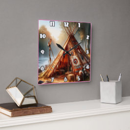 穏やかな先住民インディアンテペバイザ穏やかな川 スクエア壁時計