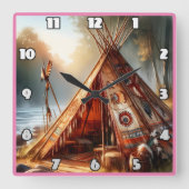 穏やかな先住民インディアンテペバイザ穏やかな川 スクエア壁時計 (正面)