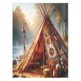 穏やかな先住民インディアンテペバイザ穏やかな川 テーブルクロス