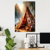 穏やかな先住民インディアンテペバイザ穏やかな川 ポスター (ホームオフィス)