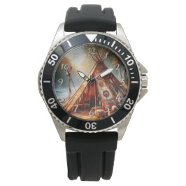 穏やかな先住民インディアンテペバイザ穏やかな川 腕時計