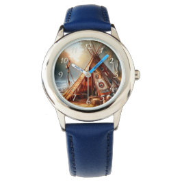 穏やかな先住民インディアンテペバイザ穏やかな川 腕時計