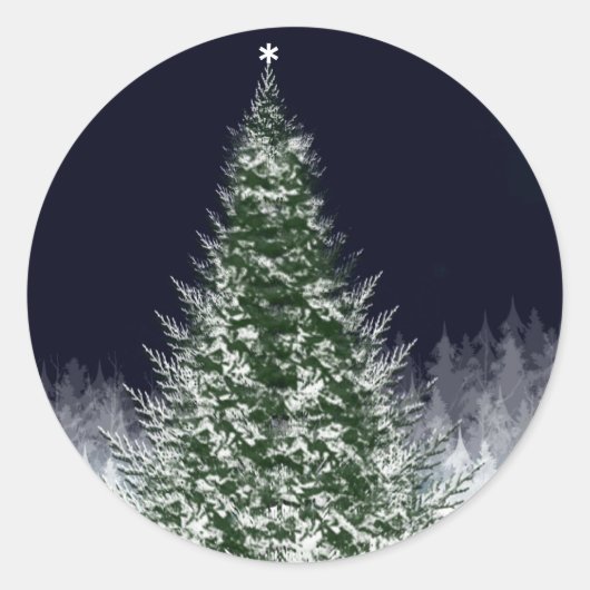 穏やかな冬の夜のクリスマスカードのシール ラウンドシール (正面)