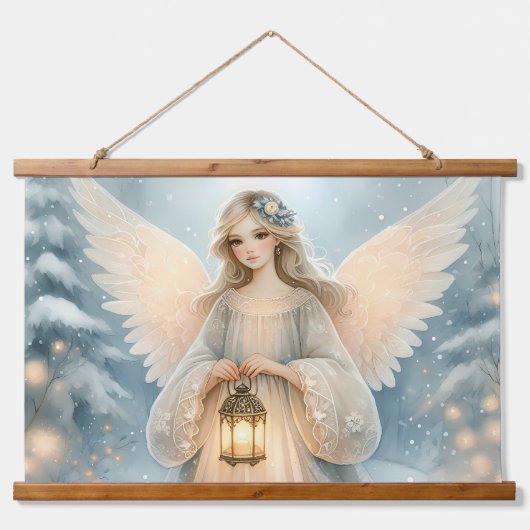 穏やかな冬の天使 グレースのランタン 吊り下げ型タペストリー (正面)