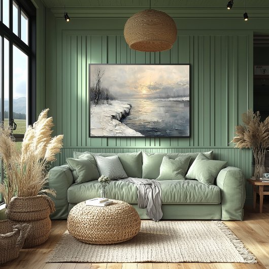 穏やかな冬の川の日の出、テクスチャパレット ポスター