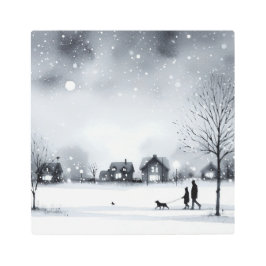 穏やかな冬の村：静かな雪のパスウォーターコ メタルプリント