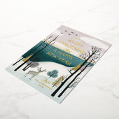 穏やかな冬の森と鹿 | 金ゴールド 箔シーズンカード (回転した状態)