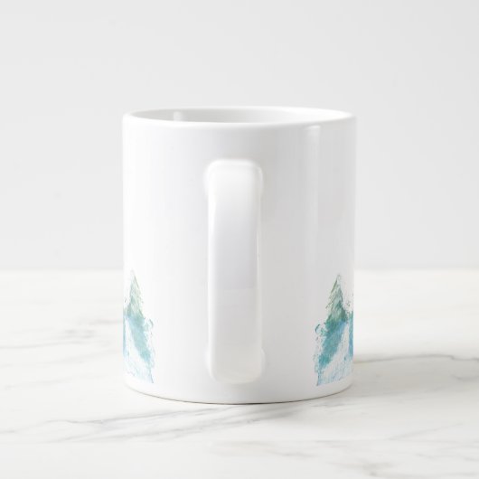 穏やかな冬の森の木の水の色のクリスマス ジャンボコーヒーマグカップ (裏面)