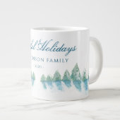 穏やかな冬の森の木の水の色のクリスマス ジャンボコーヒーマグカップ (正面右)
