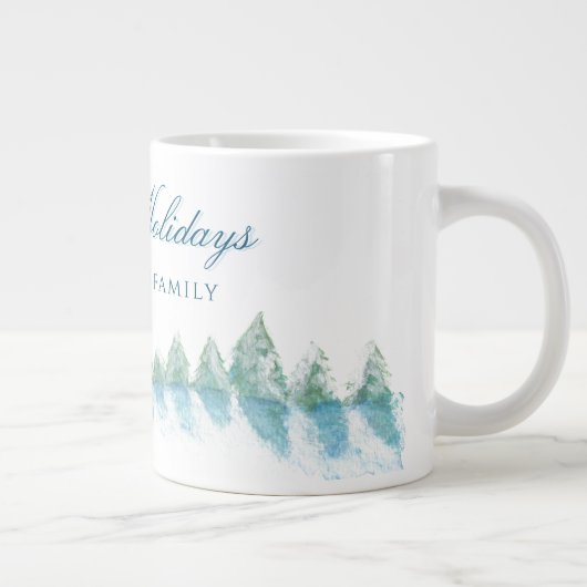 穏やかな冬の森の木の水の色のクリスマス ジャンボコーヒーマグカップ (右)