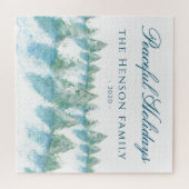 穏やかな冬の森の水の色の家族のクリスマス ジグソーパズル (横)