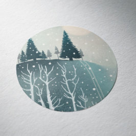 穏やかな冬の森の風景 | クリスマス ホリデー ラウンドシール