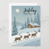 穏やかな冬の雪のトナカイの季節のご挨拶 シーズンカード (正面/裏面)